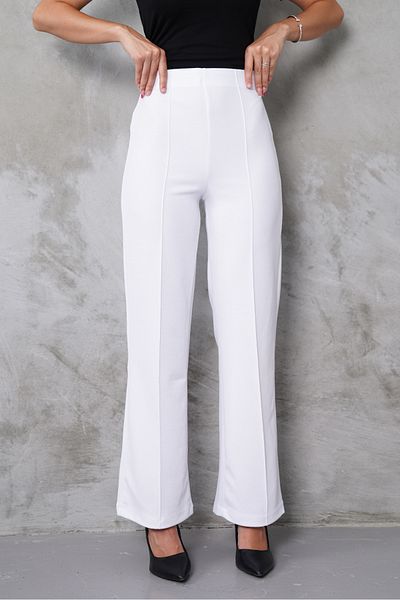 macharel jeans New Season Γυναικείο Lycra Λευκό Παντελόνι Palazzo με ελαστική μέση