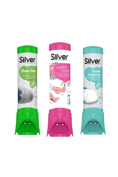 Silver Set of 3 x Deodorant for shoes, sneakers and women's footwear, 100 ml