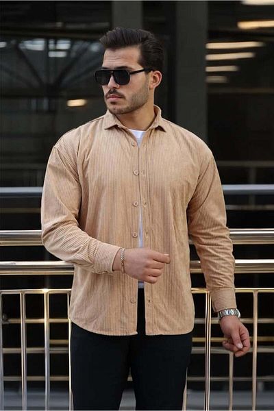 Valiberta Men's Velvet Corduroy Shirt - Beige