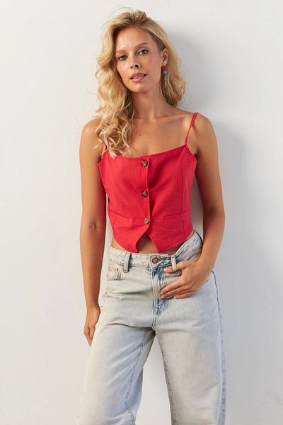 Cool & Sexy Red Women's Vest - Buttoned and Rope Strap MP20153