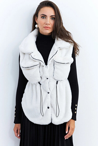 Cool & Sexy Жіночий кишеньковий жилет зі штучного шовку екрю MK66