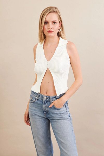 Cool & Sexy Women's Ecru Polo Neck Soft Vest Zh050