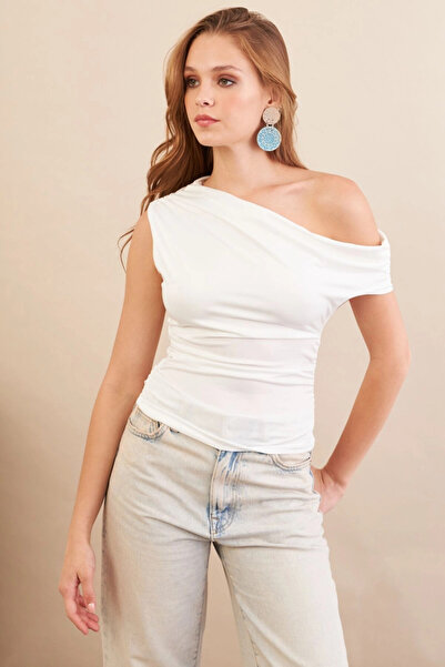 Cool & Sexy Bluză de damă ecru Degaje cu guler încrețit FRY2320