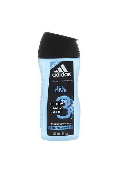 adidas Ice Dive 3in1 Shower Gel for Body, Hair & Face – 250 ml Bottle