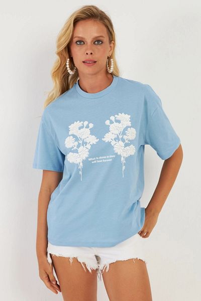 Cool & Sexy Blue Printed Women's T-Shirt - AYD362