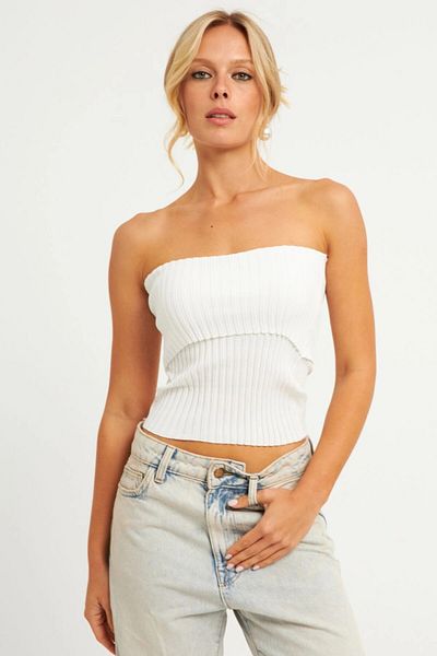 Cool & Sexy Damska biała dzianinowa bluzka bez ramiączek YV240