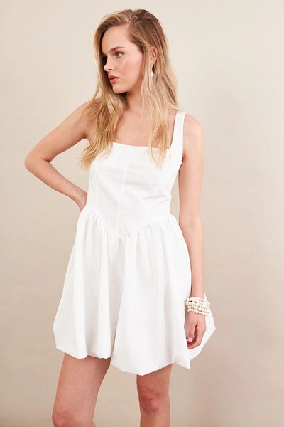 Cool & Sexy Γυναικείο Μίνι Φόρεμα Μπαλόνι με Λευκό Λουράκι ERL105
