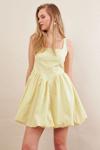 Cool & Sexy Rochie mini balon cu bretele galbene de damă ERL105