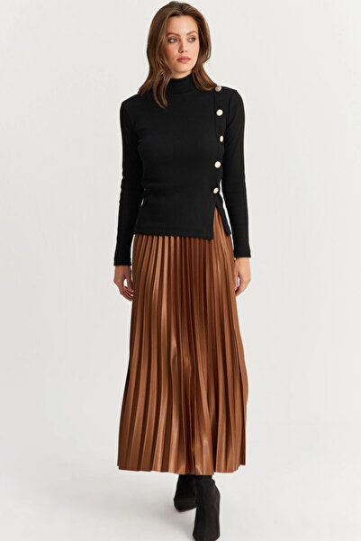 Cool & Sexy Кафява плисирана дамска пола - Еластична талия Gç190