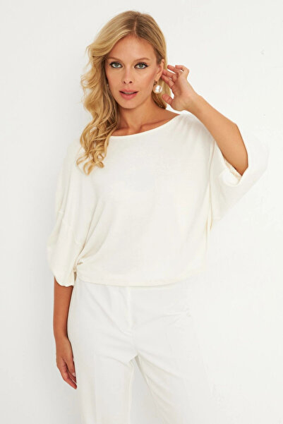 Cool & Sexy Ecru Women's Blouse - Knot Detailed, Gç176