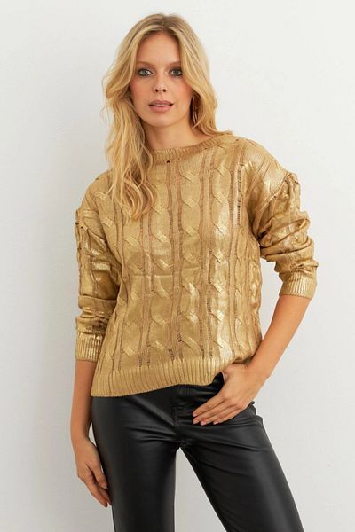 Cool & Sexy Women's Gold Color Hair Braided Padded Knitwear Blouse Rm618