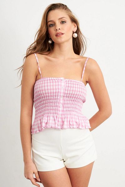 Cool & Sexy Women's Powder Plaid Elastic Crop Blouse Mtk13397