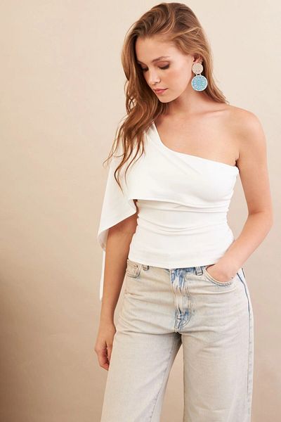 Cool & Sexy Women's Ecru One Shoulder Blouse An6015