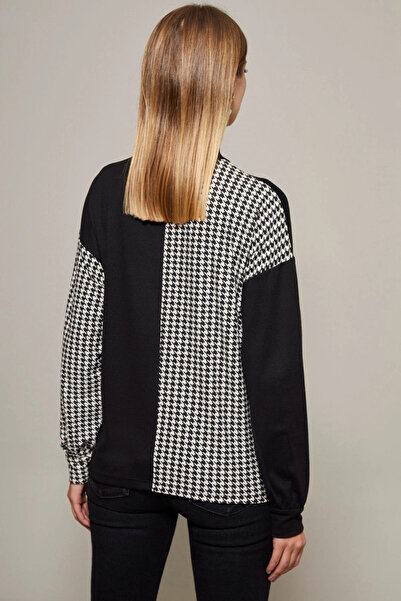 Cool & Sexy Dámská černo-bílá halenka s polovičním želvím vzorem Houndstooth Yİ2037