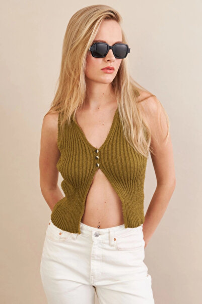 Cool & Sexy Women's Khaki Polo Neck Soft Vest Zh050