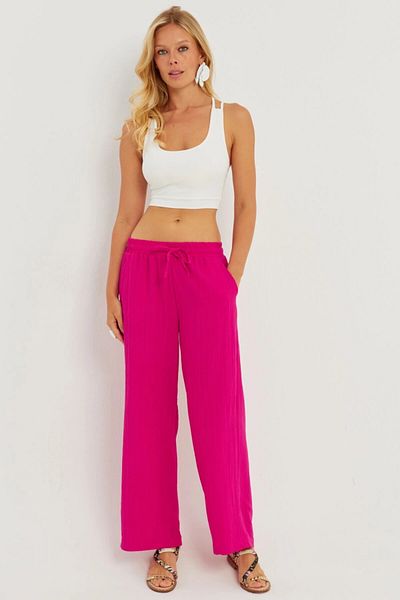 Cool & Sexy Pantaloni de damă, fucsia, cu talie elastică ZER405