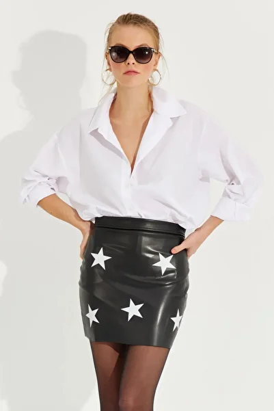 Cool & Sexy Fustă de femeie Black Star mini din piele artificială NH76