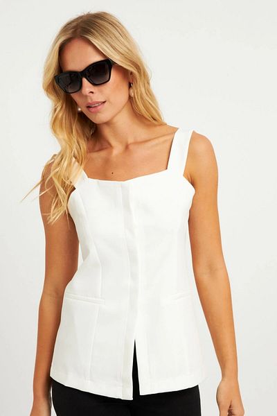 Cool & Sexy Biała kamizelka damska z ukrytymi guzikami TW60236