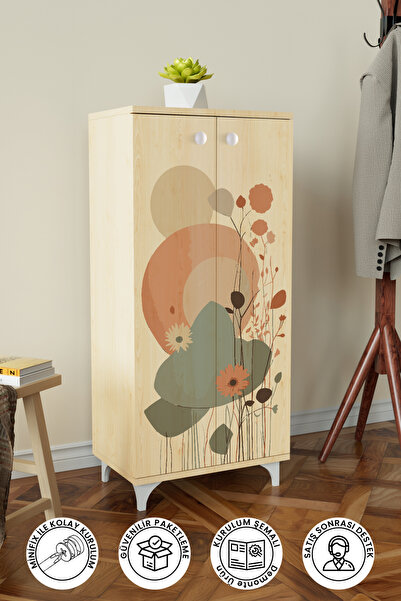 Hediyeler Kapında Abstract Flowers 3 Raflı Çok Amaçlı Dolap Mutfak Salon Bany...