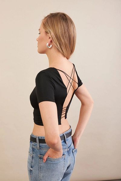 Cool & Sexy Women's Black Backless Crop Blouse An6038