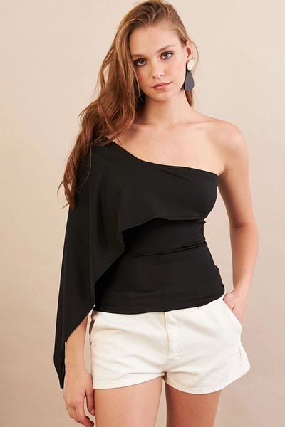 Cool & Sexy Women's Black One Shoulder Blouse An6015
