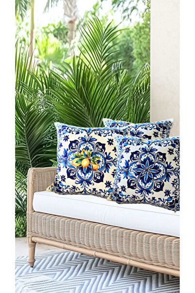 white rabbit home Husă de pernă albastră mediteraneană (prețul este pentru bucăți.)