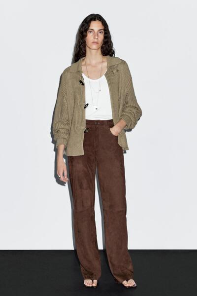 Massimo Dutti Boynuz düğmeli merserize pamuklu hırka