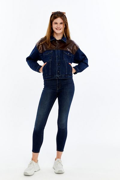 CHOS7N Jachetă standard de blugi pentru femei, din piele, nișă, design original, zilnic, model Streetwear, paltoane bomber, jachetă de colegiu