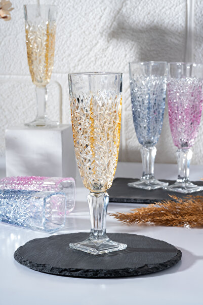 çarşıdayız 3 Renk 6'lı Cam Kahve Yanı Su Bardağı Seti | 130 cc Ayaklı Bardak