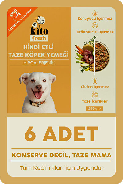 kito 6 Adet Fresh Hindi Etli Köpek Yemeği %100 Taze İçerikli Mama (1,5 KG)