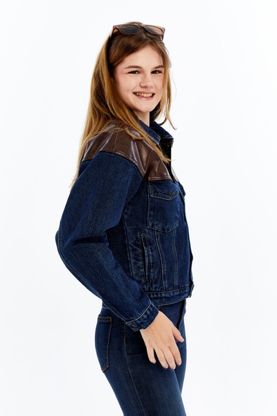 CHOS7N Women's Standard Denim Jacket Leather Niche Original Design Casual Streetwear Sitili Model Bomber Coats College Jacket