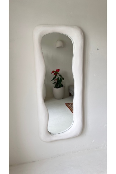 Lunalore Modern Dekoratif Beton Görünümlü 140x60 Duvar Boy Aynası – Antre Koridor Salon Banyo Ofis