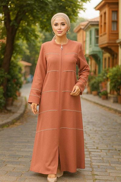 Neva Style Strip Detailed Tile Hijab Ferace 20044Krmt