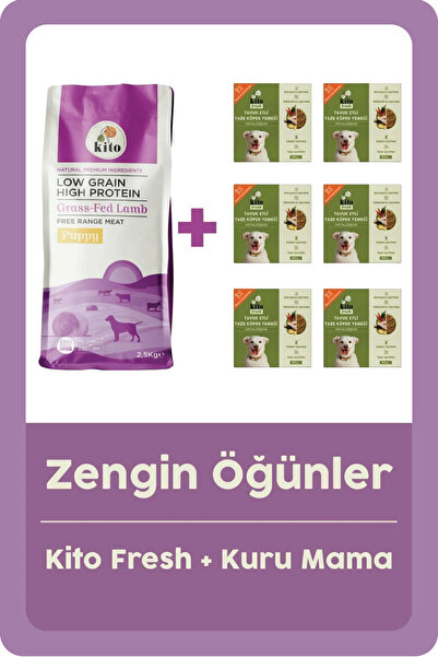 kito Kuzu Etli Yavru Köpek Maması 2.5 KG + 6 Adet Fresh Tavuk Etli %100 Taze ...