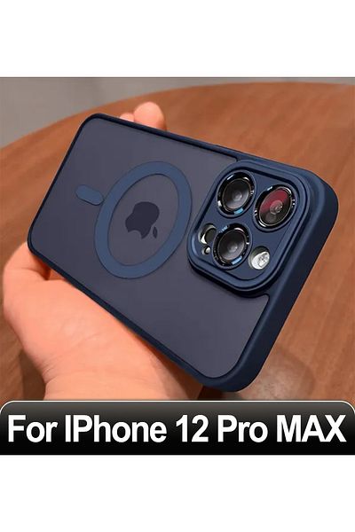 Choice جراب شحن لاسلكي مغناطيسي مقاوم للصدمات صلب لهاتف iPhone 12ProMAX أزرق داكن غير لامع
