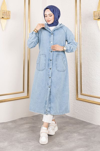 Tesettür Dünyası Jeans Cap with Cut Sleeves Tsd230643 Light Blue