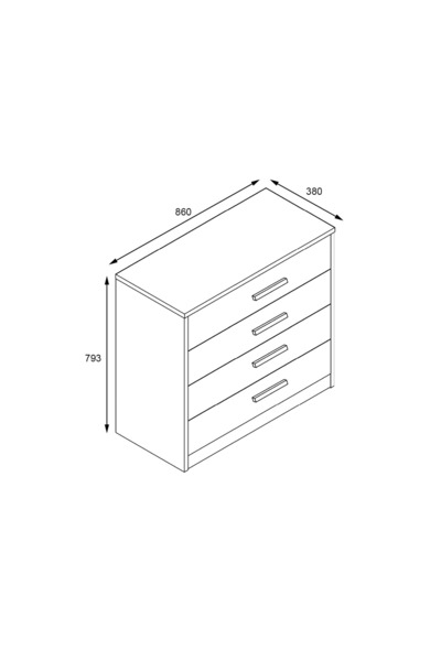AYMOBSAN Mira 4 Çekmeceli Şifonyer, Beyaz, Siyah Kulplu, 86 cm