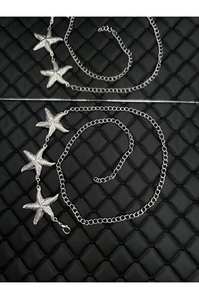 Descoin Curea cu lanț cu accesorii argintiu/stea, centură pentru haine, centură pentru femei