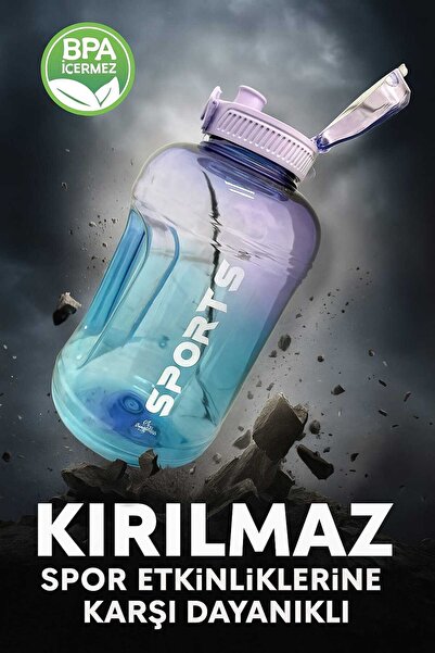 Sweet Ela Sporcu Su Matarası Su Matarası Bpa Free 2.2L Suluk Gym Matara (Kırı...