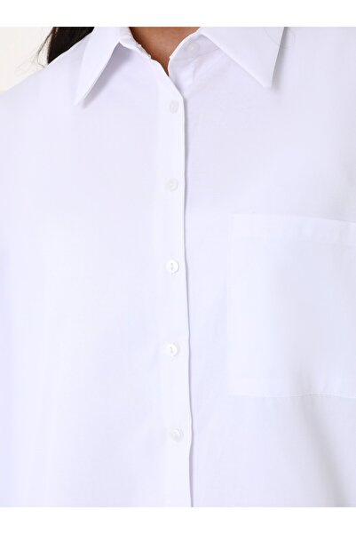 Benin Cep Detaylı Arkası Uzun Poplin Tunik/Gömlek- Beyaz -