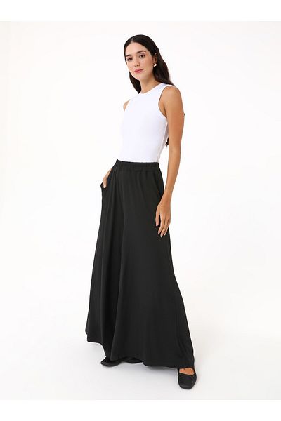 Benin Viscose Fabric Elastic Waist Trousers - Black - Benin