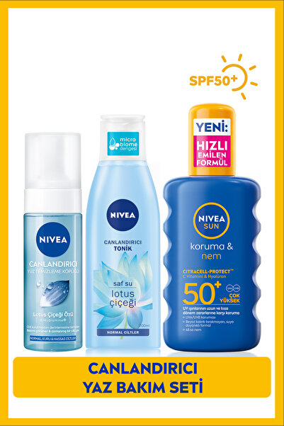 NIVEA SUN SPF50 Güneş Koruyucu Vücut Spreyi 200ml, Yüz Temizleme Köpüğü 150ml, Canlandırıcı Tonik 200ml