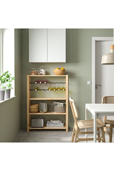 IKEA raf ünitesi, çam, 89x30x124 cm, şişe raflı