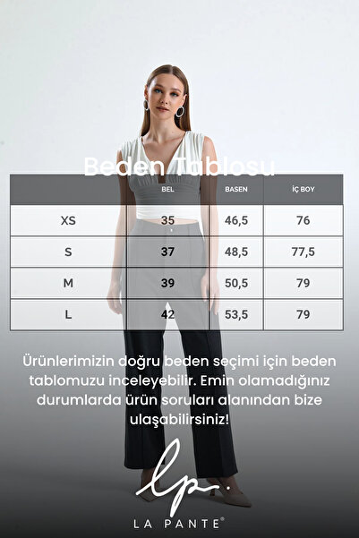 LA PANTE Önden Nervürlü Kemerde Apolet Ve Düğme Detaylı Yüksek Bel Bol Paça pantolon