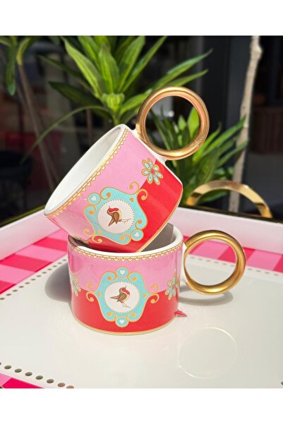 Onedekor 2'li Lüks Pink Bird Soha Kupa Seti
