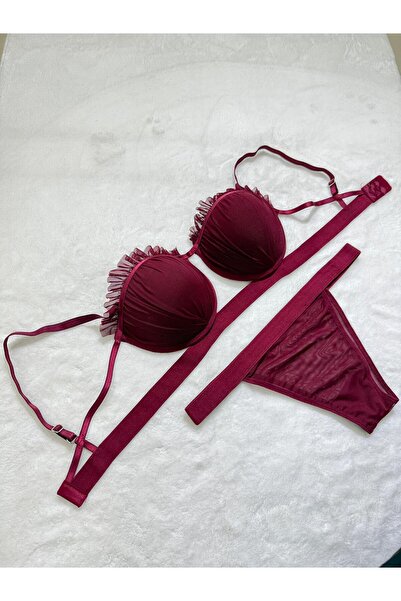 Elora ملابس داخلية من طراز Oyster باللون الأحمر الداكن (حمالة صدر وسروال داخلي)