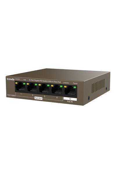 Tenda Switch 4 PoE OUT ports, 1 PoE IN port, Gigabit - TND-TEG1105PD