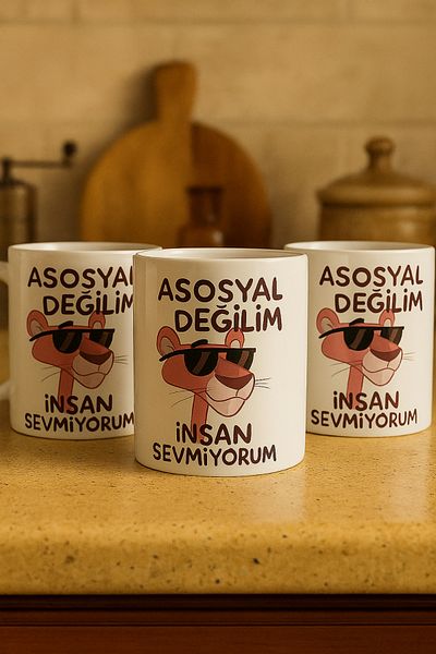 çokaş Pack of 3 Motivational Text Printed Porcelain Mug