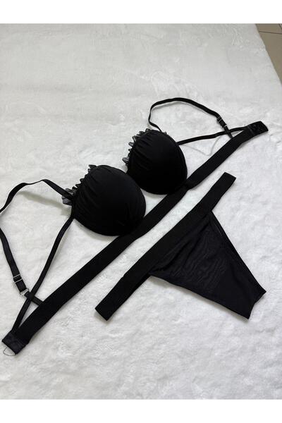 Elora Oyster Model Black Underwear (Bra & Panties)