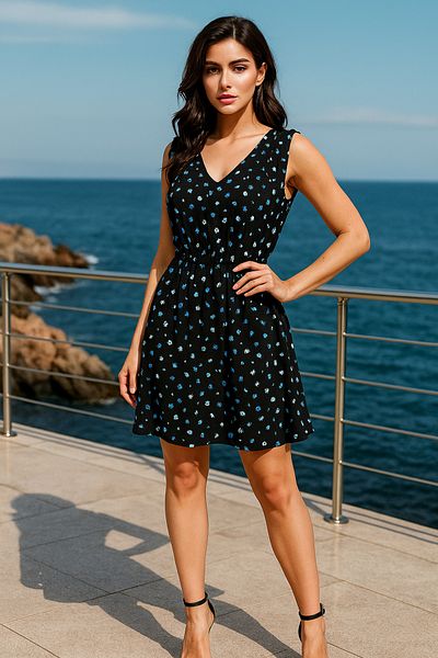 Rich Elegant V-Neck Short Sleeve Mini Dress for Women – Stylish and Modern Design